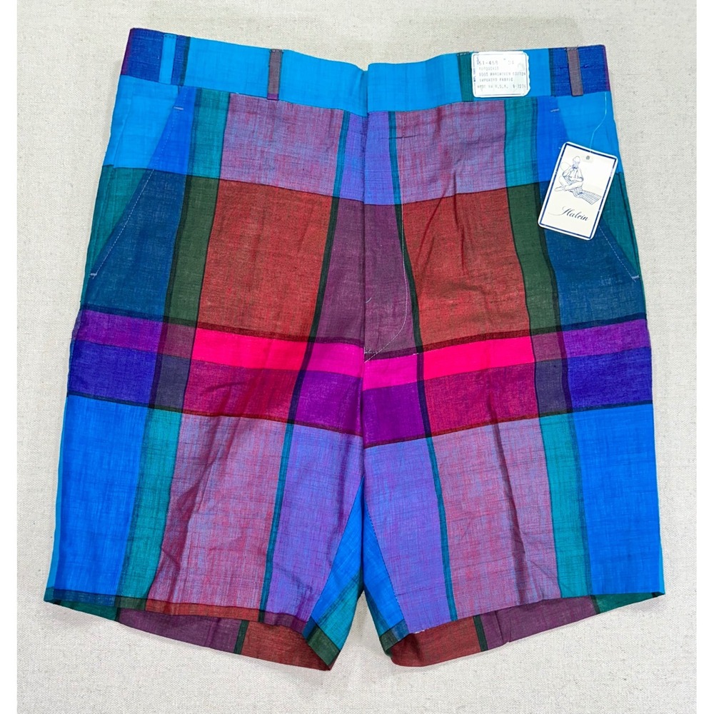 VINTAGE Halrin Men's 34 NWTs Handwoven Turquoise Golf Shorts DEAD STOCK USA